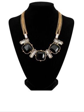NWT Kenneth Cole New York Black & Gold Multi-Strand Statement Necklace